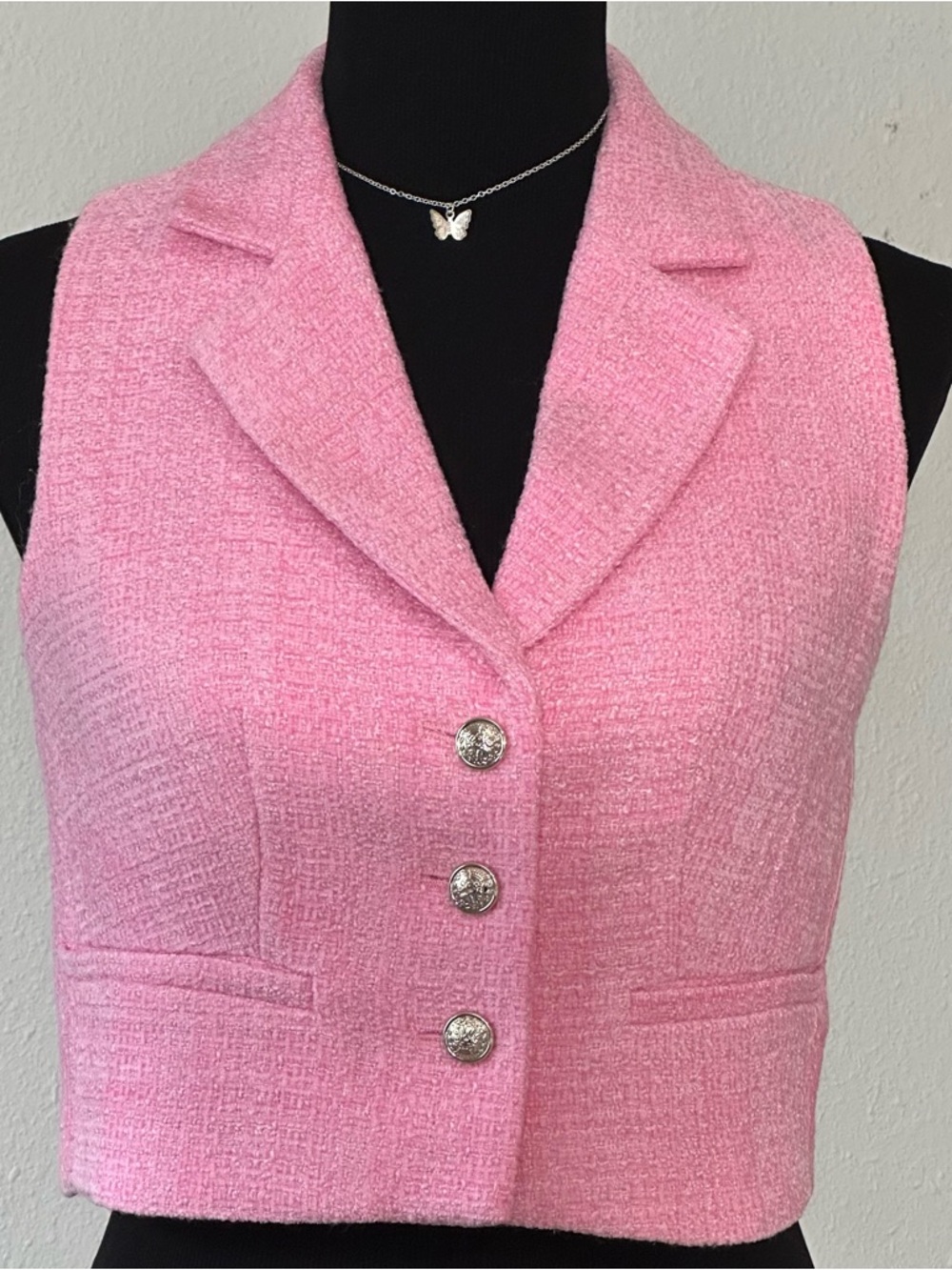 Joie Pink Tweed Sleeveless Blazer Vest